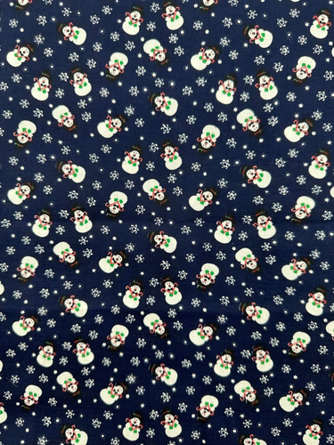 Winter Holiday Whimsical Candy Cane Snowman Blue Allover Print Fabric Remnant - Picture 3 of 7