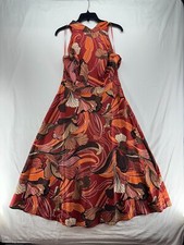 Tahari ASL Halter Tie Neck Sleeveless Multi Print Fit & Flare Satin Dress Sz 10