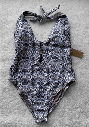 Rachel Roy Swimsuit Womens Large Animal Print Front Zip 1Pc Bathing Suit Python - Picture 2 of 10