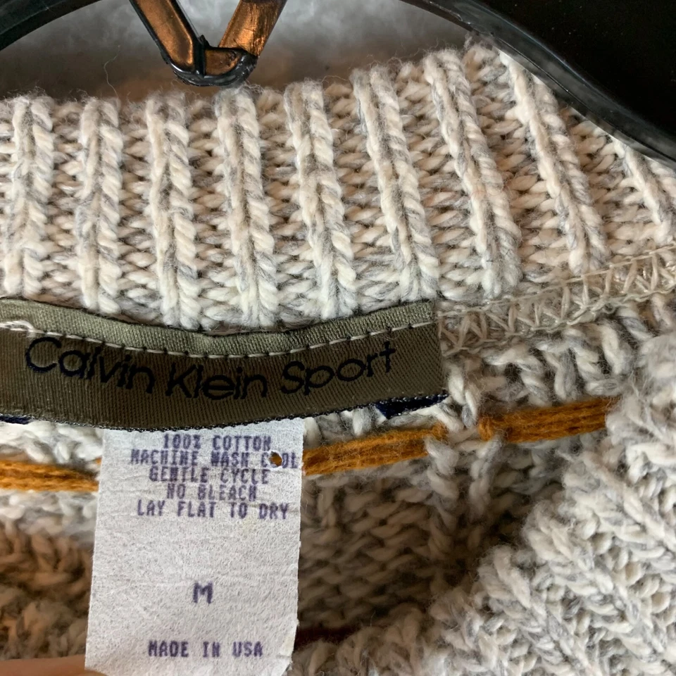 VTG Calvin Klein Men's Gray Multicolor Crewneck Knit Grandpa Sweater Pullover M - Image 2 of 4