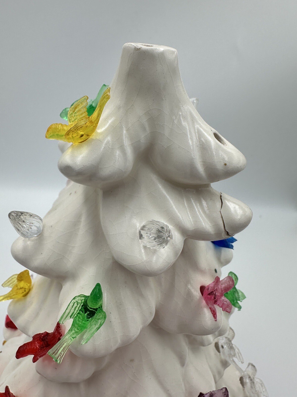 Vintage White Ceramic Christmas Tree Doves No Light Missing 4 Doves And