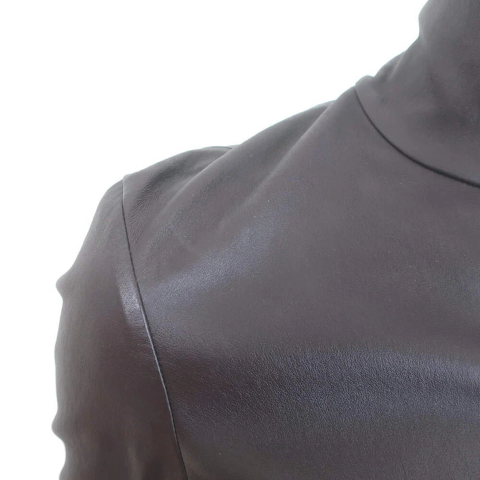 Mini Vestido Helmut Lang Cuero Cuello Alto Marrón Oscuro Talla 6 Foto 3 de 4