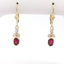 14k Gold Natural Diamond Ruby Dangle Earrings Leverback July Birthstone New