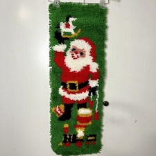 Vintage Christmas Santa with Toys Large Latch Hook Rug Art 34  