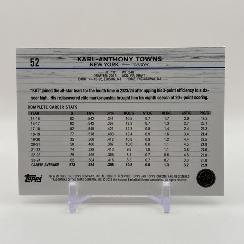 2024-25 Topps Chrome Green Geometric Refractor /99 Karl-Anthony Towns #52 - Picture 2 of 2