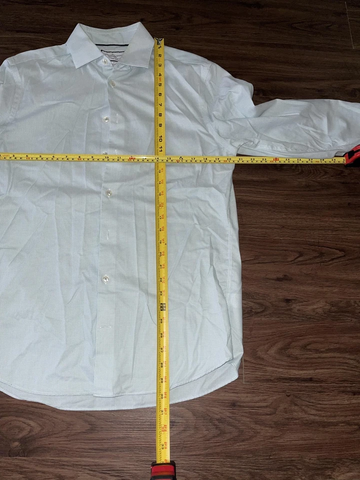 Charles Tyrwhitt Shirt Mens 15.5/33 Green White Non-Iron Slim Fit Button Front - Image 3 of 4