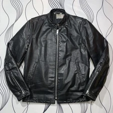Vintage 50s 60s Cafe Racer Black Leather Jacket Quilt Lined True Vintage 42 Long