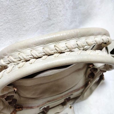 Balenciaga Giant City 173084 White Beige Leather 2Way Hand