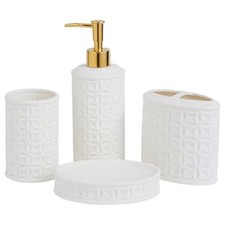Bathroom Accessories Set 4 Pcs - Ceramic Soap Dispenser, Toothbrush Holder, T...