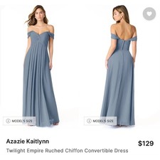 New Azazie Kaitlynn Twilight Blue Empire Ruched Chiffon Convertible Dress 14