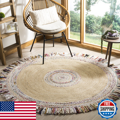 Safavieh Cape Cod Collection Area Rug - 6 Round Ivory Light Beige Handmade Boho
