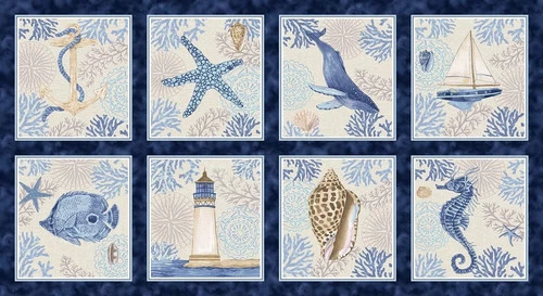 Cobalt Seas Multi 24-Inch Block Panel, Andrea Tachiera, Henry Glass 24x44" - product listing photo