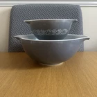 Grey JAJ Pyrex Cinderella Bowls x 2 Spout & Handle Hawthorne Pattern On 1 Bowl
