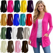 Womens Boyfriend Cardigan Long Sleeve 2 Pocket Ladies Open Front Cardigans 8-26
