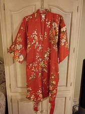 Vintage Red Floral Robe Kimono Sz Lrg