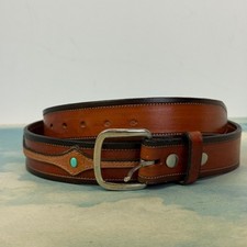 Unbranded Western Leather Belt Turquoise Accent Cowboy Cowgirl Tooled Brown 40"