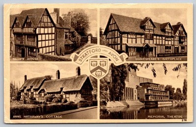 Vintage Stratford Upon Avon Multi-View Postcard Shakespeare's Birthplace B241