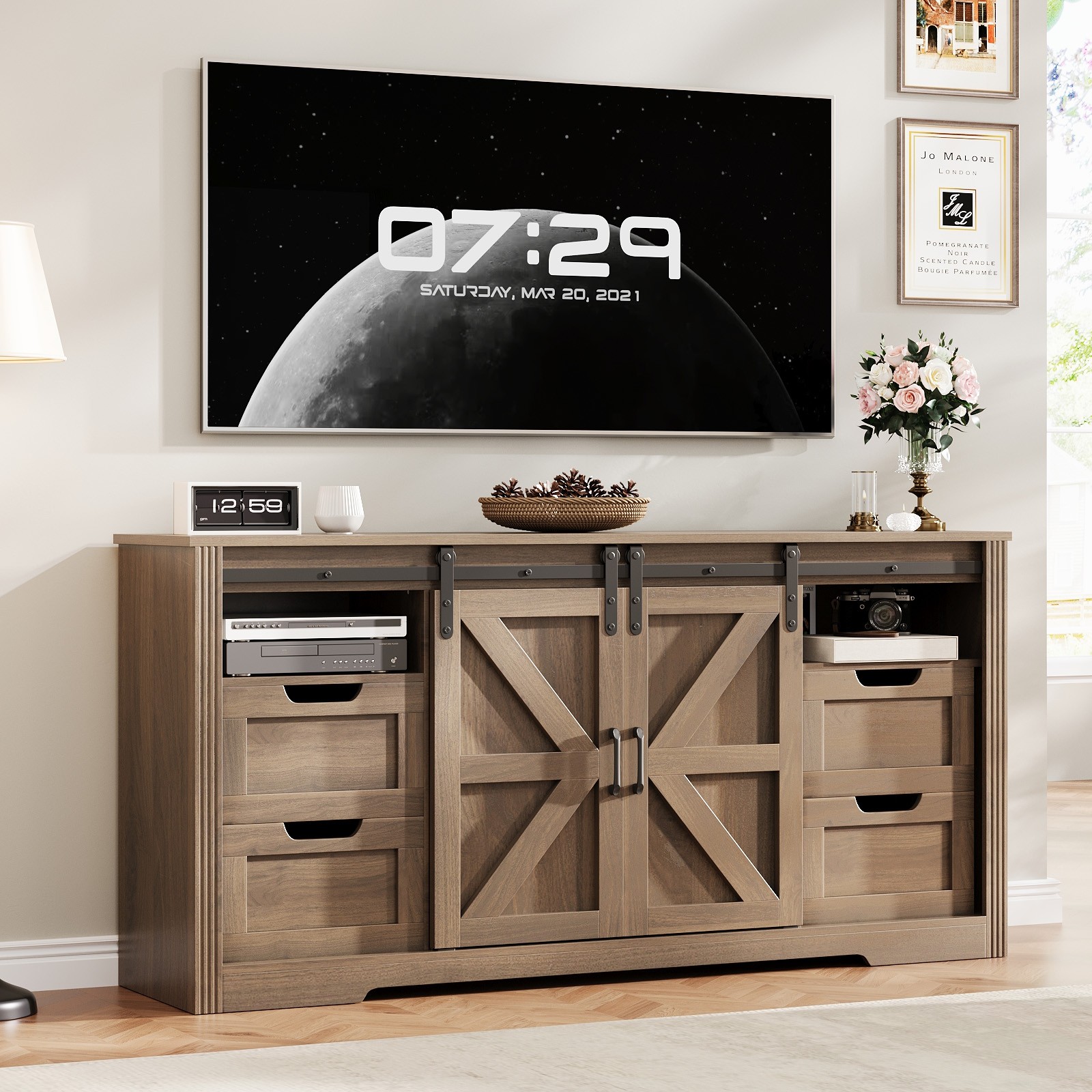 For 70 In Tvs, 66" Wide Entertainment Center With 4 Drawers