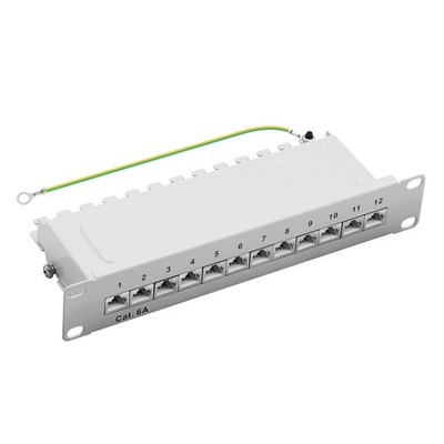10'' Patchpanel Cat.6A 500MHz 12-Port 1HE RJ45 geschirmt grau 10 Zoll Verteilerf.