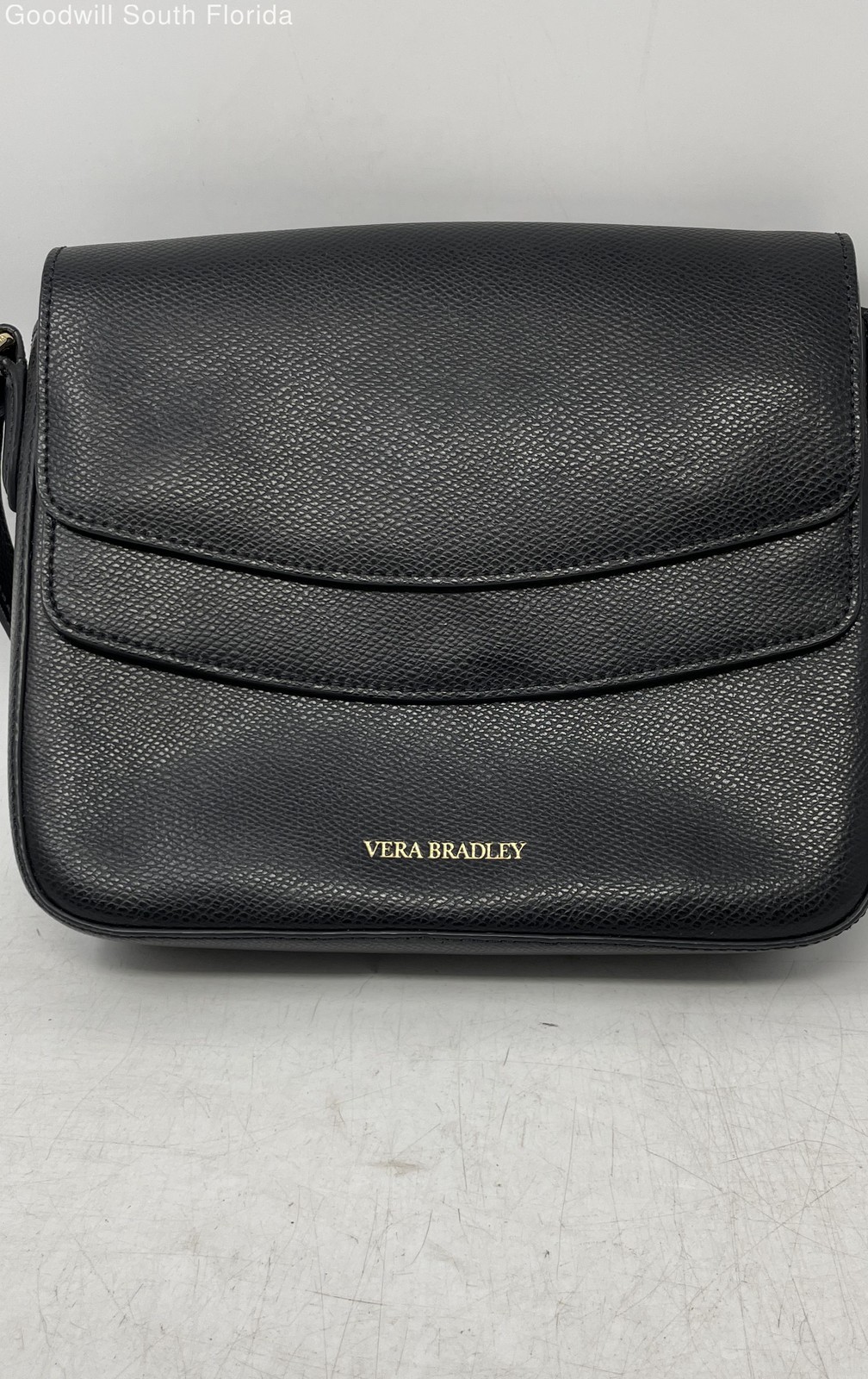 Vera Bradley Womens Black Leather Inner Pockets Adjustable Strap Crossbody Bag