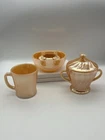 Vintage Anchor Hocking Fire King Peach Luster; Sugar w/Lid, Cup, Bowl