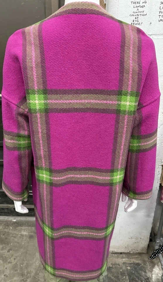 De Colección Neiman Marcus Rosa Cuadros Mujer Lana Larga Trench Coat Plumero Manta Talla S Foto 3 de 4