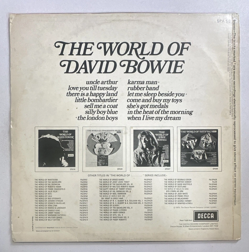 The World Of David Bowie Vinyl LP Record 1973 Compilation Album SPA 58 VG+ / VG - Image 3 of 4