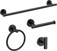 USHOWER Matte Black Bathroom Hardware Set 24" Towel Bar SUS304 Stainless 4-Piece