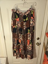 Vintage Possibly Homemade Floral Skirt Elastic Bands Floor Length Pink Black
