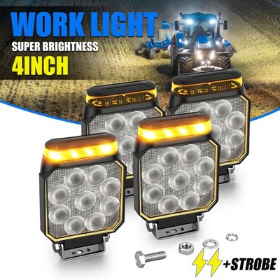 4PC New 4'' LED Work Lights Warning Strobe For Truck Flood Light 12V 24V Tractor