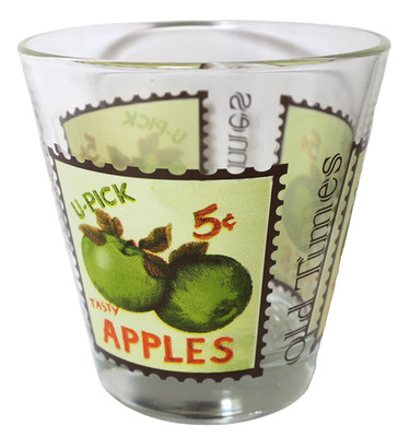 Cerve Old Times Tumbler Glass Fruit Stamp Design U-Pick Green Apples VTG Italy