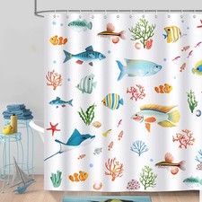 Fish Shower Curtain, Colorful Tropical Fish Ocean Creatures Bathroom Curtain ...