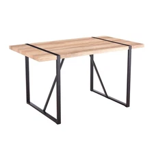 Rectangular wooden dining table, with a wooden tabletop and black metal legs