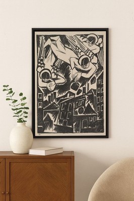 c1920s Vintage Art Deco Poster Reprint - Abstract Angels Over City 24x36 