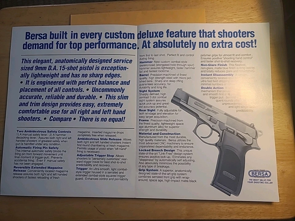 Introducing THUNDER 9 4-Page 9mm Double Action Pistol Advertising Pamphlet - Image 2 of 3