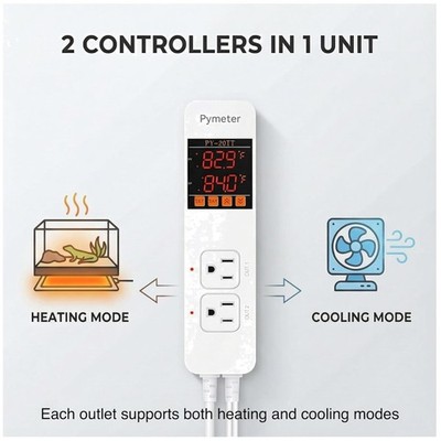 Dual Probe Reptile Thermostat - Controlled Outlet, Dual Zone