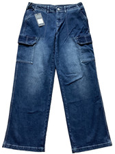 New Women's True Religion Cargo SN Straight Denim Jeans Size 30 Med. Blaze Wash