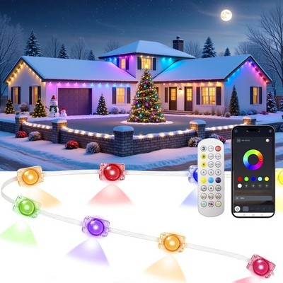 Smart Permanent Outdoor Lights for House, 50ft with 18 RGB+IC LED Lights, Mus...