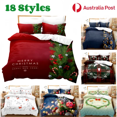 Christmas Quilt Duvet Cover Xmas Bedding Pillowcase Soft Single Double Queen AU - image 1 of 4