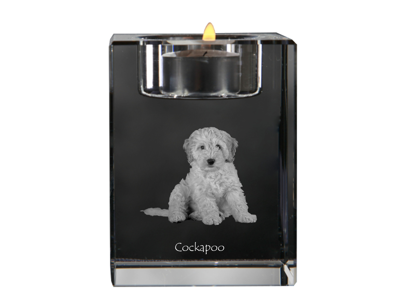 Cockapoo, Cockerpoo, Cockerdoodle - Candle holder with dog photo, crystal tealig