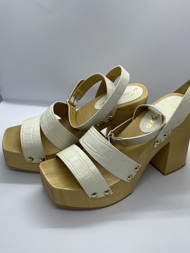 Free People Mallory Sandal Clog Croc Leather Wood Platform White EU 39 US 9 - Picture 4 of 8