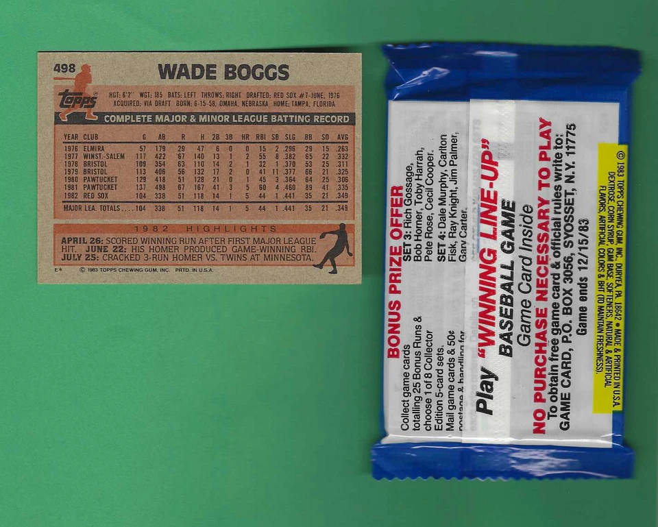 1983 Topps Baseball Michigan Test Pack + 1983 Topps Wade Boggs #498 Rookie Card - Imagem 2 de 2