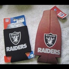 2 NFL Raiders Beer Holders Can & Zip Up Koozie Changed Las Vegas Swords Koozies