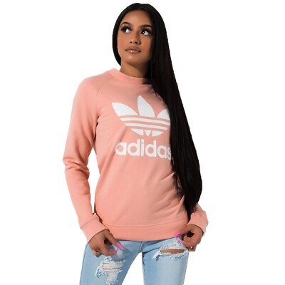 Adidas Womens Dust Pink Rose Trefoil Crewneck Sweatshirt NWT 2XS (XXS) 