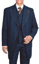 Quality Men's 3 piece Denim Suit Long Jacket Vested 3 button Stylish Fashion