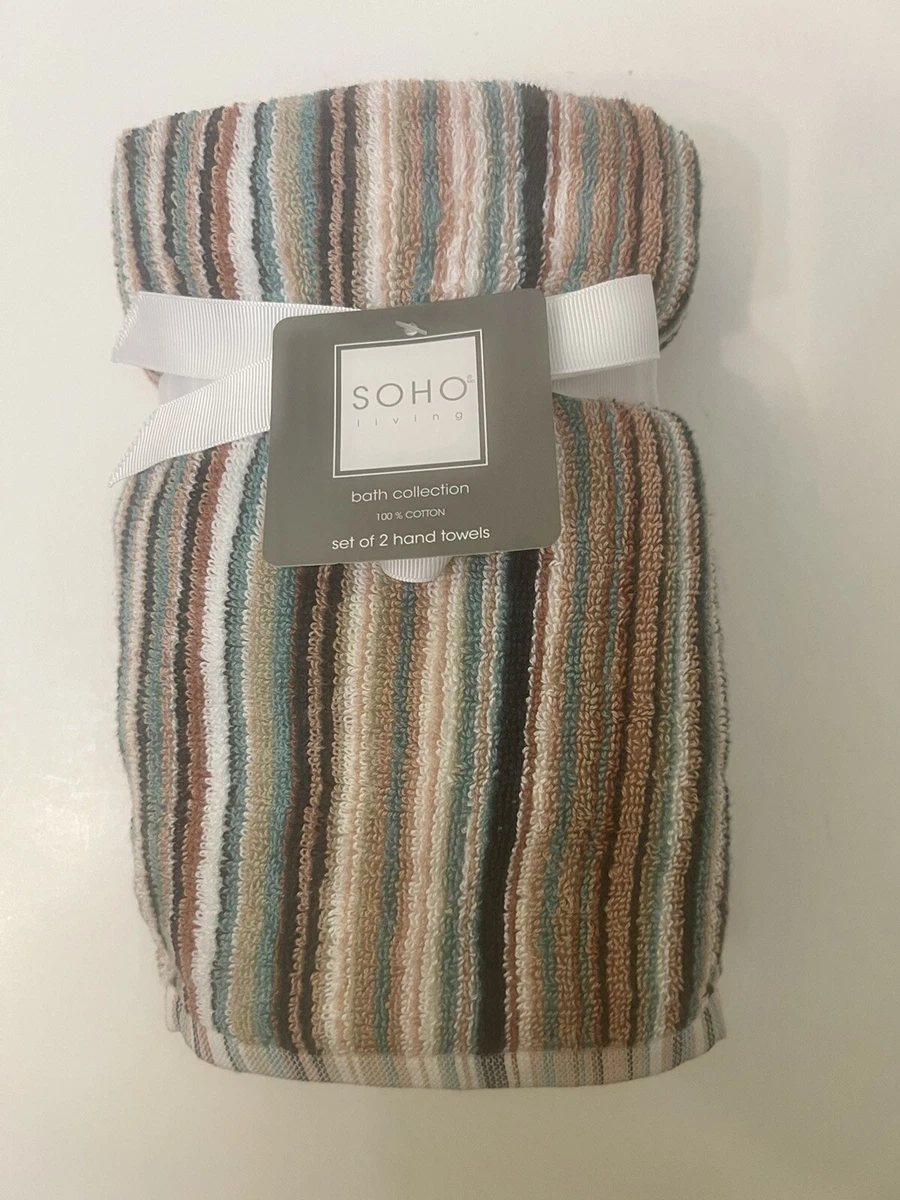 Soho Living 2 Hand Towel Set Multicolored Stripes 100% Cotton NWT