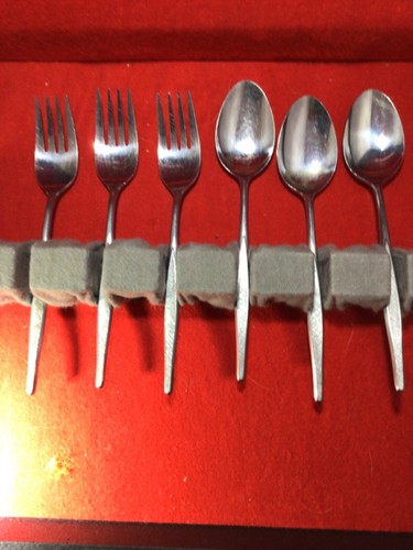 6 pc AMC STARLITE  Stainless 3 Salad Forks and 3 Teaspoons - Picture 1 of 3