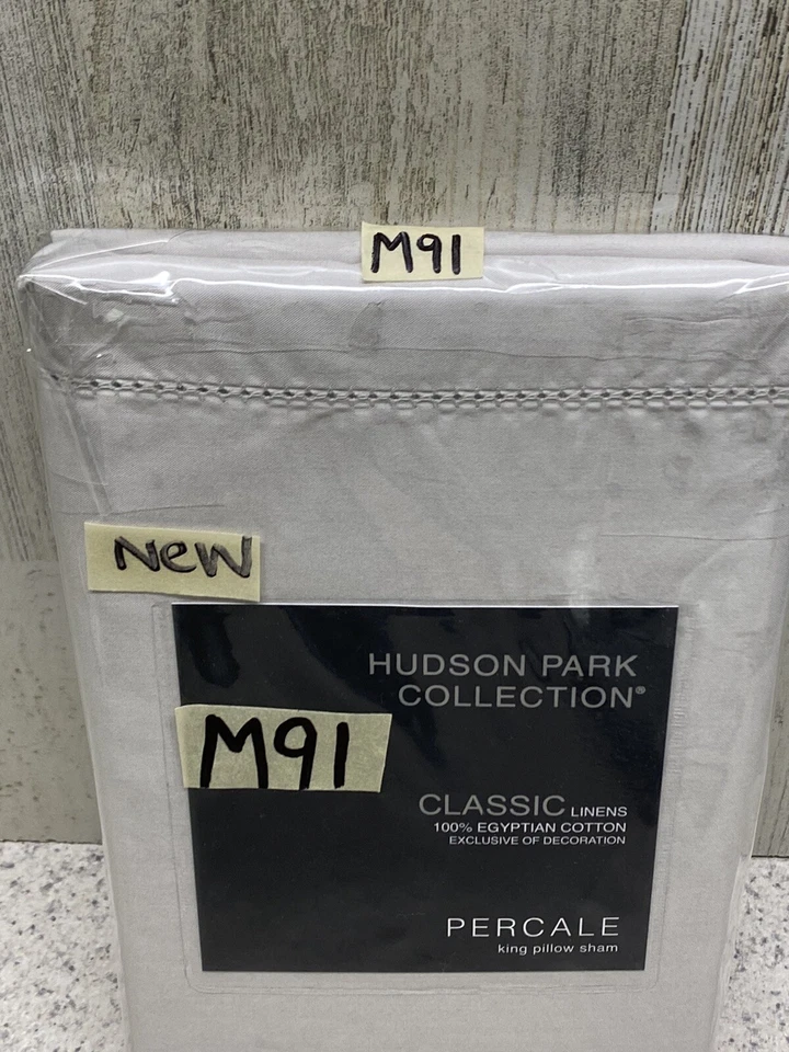 Hudson Park Classic Egyptian Percale King Pillow Sham, 36" x 20" Silver - Image 2 of 4