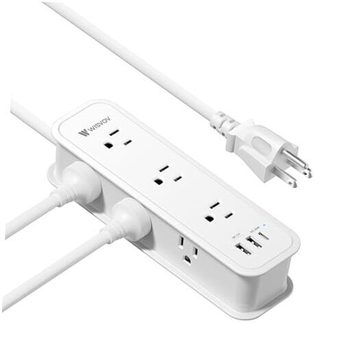 10FT Surge Protector Power Strip - Extension Cord with 6 Outlets and 3 White