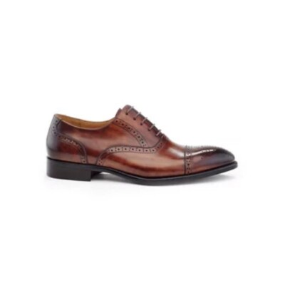 Ike Behar Mens Jared Pointed Toe Oxford Leather Shoes Tan  display picture 1